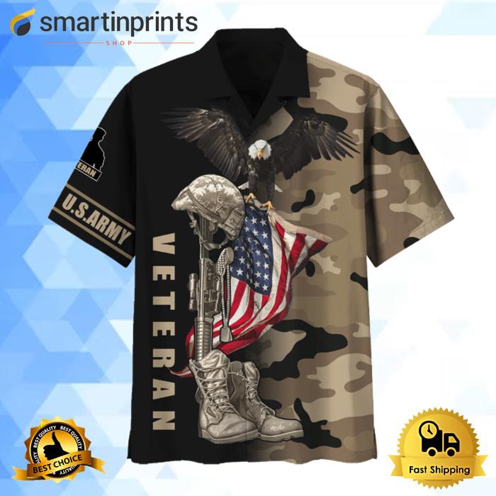 US.Army Eagle US Flag Camo Gift For Veterans Hawaiian Shirt