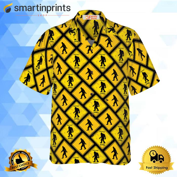 Yellow Square Diamond Pattern Caution Signs Bigfoot Hawaiian Shirt